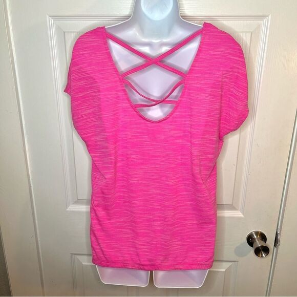Tek Gear Athletic Short Sleeve Criss Cross Back Tee Workout Tshirt Hot Pink M - Picture 10 of 12